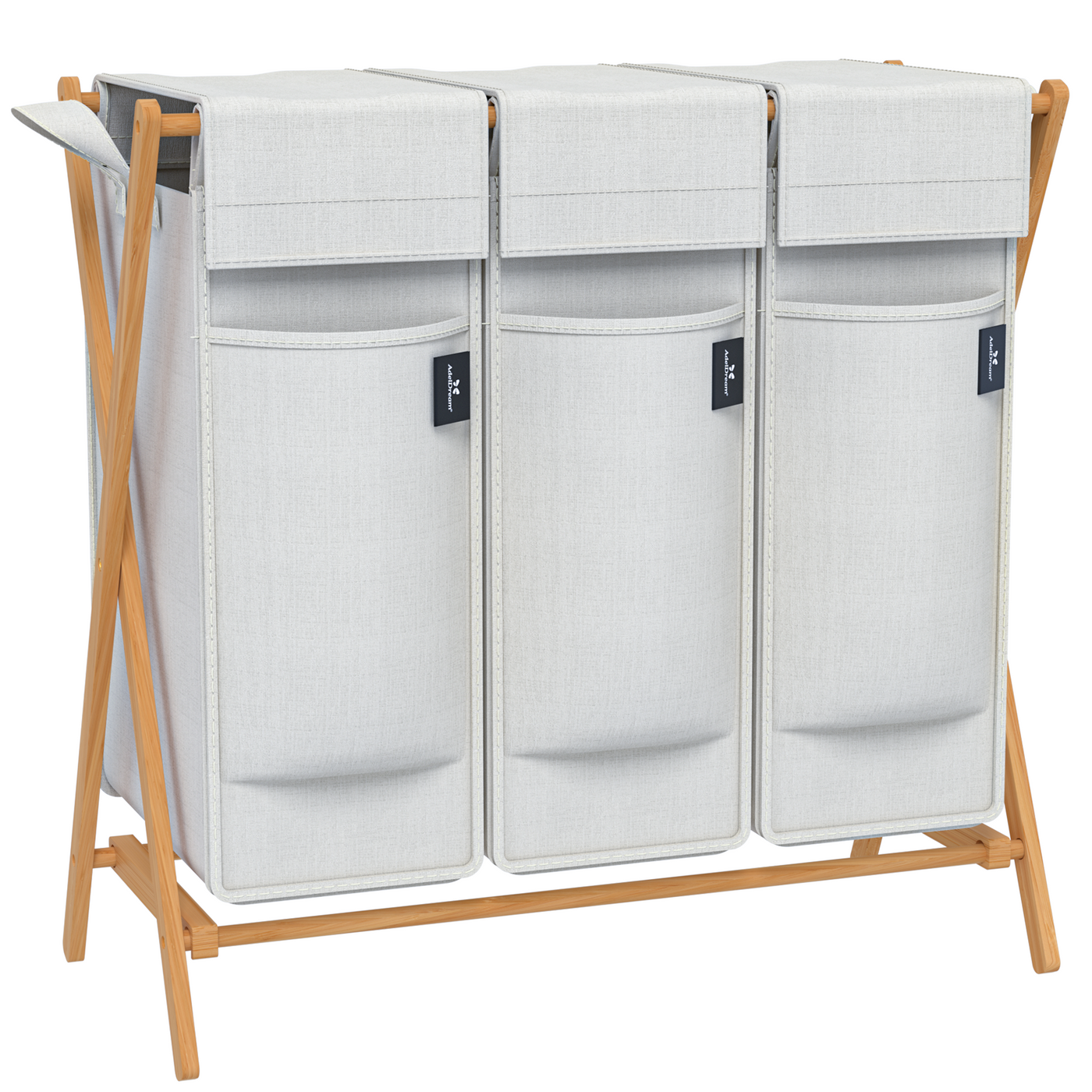 AdelDream Wäschekorb 2 Fächer,100 L Bambus laundry baskets X-förmige Bambusregale
