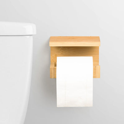 Tiklife Toilettenpapierhalter, Papierhandtuchhalter, Toilettenpapierhalter aus natürlichem Bambus mit Ablage