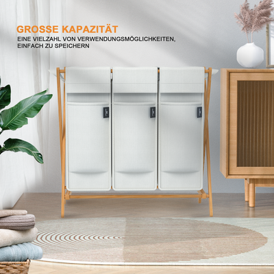 AdelDream Wäschekorb 2 Fächer,100 L Bambus laundry baskets X-förmige Bambusregale