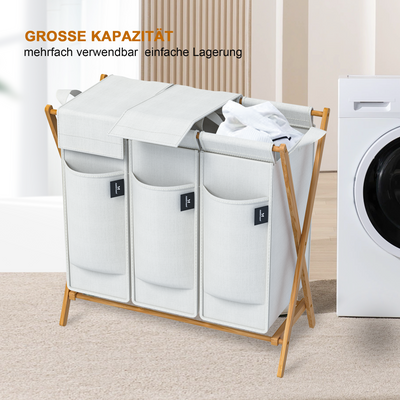 AdelDream Wäschekorb 2 Fächer,100 L Bambus laundry baskets X-förmige Bambusregale