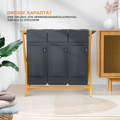AdelDream Wäschekorb 2 Fächer,100 L Bambus laundry baskets X-förmige Bambusregale
