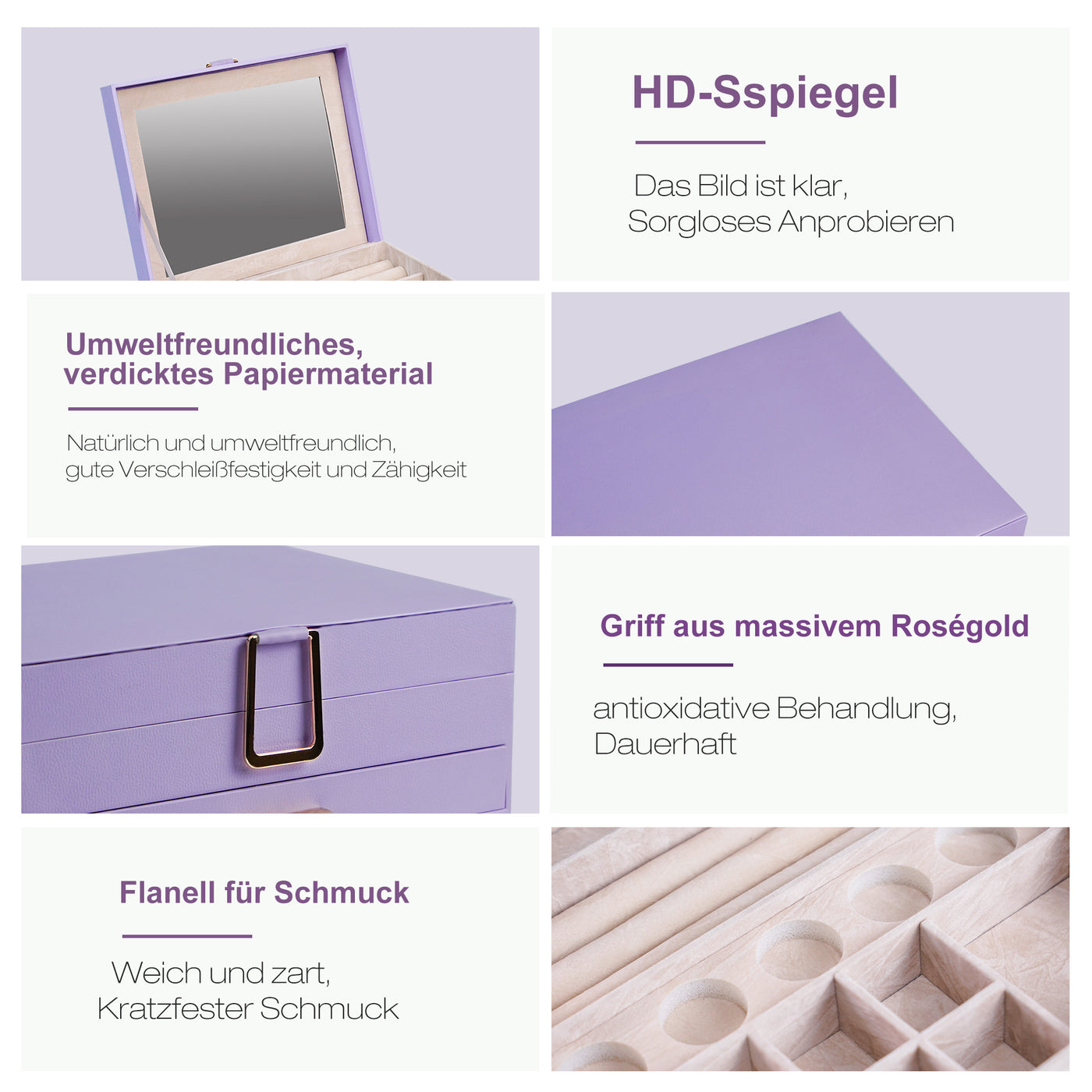 AdelDream Schmuckkästchen, Schmuckkasten mit 4 Ebenen Lila