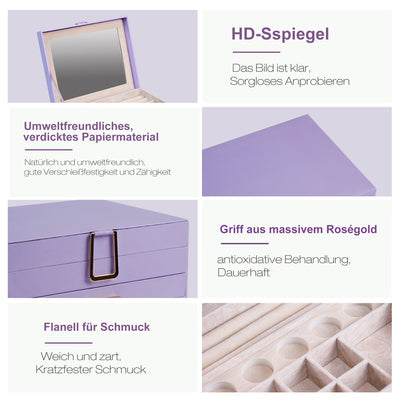 AdelDream Schmuckkästchen, Schmuckkasten mit 4 Ebenen Lila