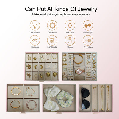 AdelDream 5-stöckige Schmuckkästchen mit Kleeblatt-Knopf Schmuckaufbewahrung mit ausziehbarem Tablett Schmuck Organizer mit großem Spiegel,DIY verstellbare Fächer