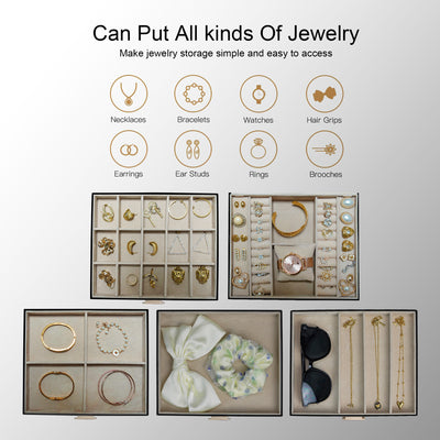 AdelDream 5-stöckige Schmuckkästchen mit Kleeblatt-Knopf Schmuckaufbewahrung mit ausziehbarem Tablett Schmuck Organizer mit großem Spiegel,DIY verstellbare Fächer