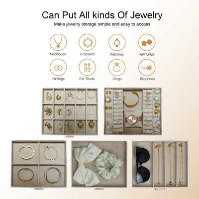 AdelDream 5-stöckige Schmuckkästchen mit Kleeblatt-Knopf Schmuckaufbewahrung mit ausziehbarem Tablett Schmuck Organizer mit großem Spiegel,DIY verstellbare Fächer