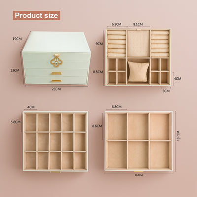 ADEL DREAM 3-stöckige Schmuckkästchen mit Kleeblatt-Knopf Schmuckaufbewahrung mit ausziehbarem Tablett Schmuck Organizer mit großem Spiegel,DIY verstellbare Fächer
