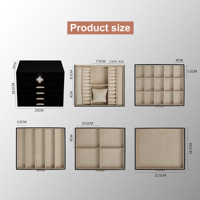 AdelDream 5-stöckige Schmuckkästchen mit Kleeblatt-Knopf Schmuckaufbewahrung mit ausziehbarem Tablett Schmuck Organizer mit großem Spiegel,DIY verstellbare Fächer