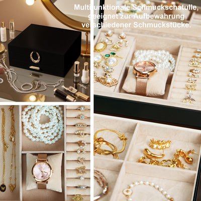 AdelDream 2-stöckig Schmuckkästchen Schmuckaufbewahrung mit ausziehbarem Tablett Schmuck Organizer mit großem Spiegel mit DIY-Struktur