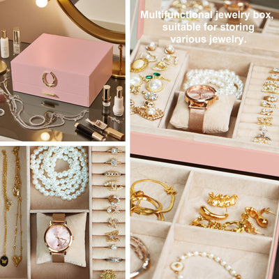 AdelDream 2-stöckig Schmuckkästchen Schmuckaufbewahrung mit ausziehbarem Tablett Schmuck Organizer mit großem Spiegel mit DIY-Struktur
