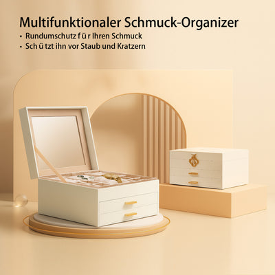 ADEL DREAM 3-stöckige Schmuckkästchen mit Kleeblatt-Knopf Schmuckaufbewahrung mit ausziehbarem Tablett Schmuck Organizer mit großem Spiegel,DIY verstellbare Fächer