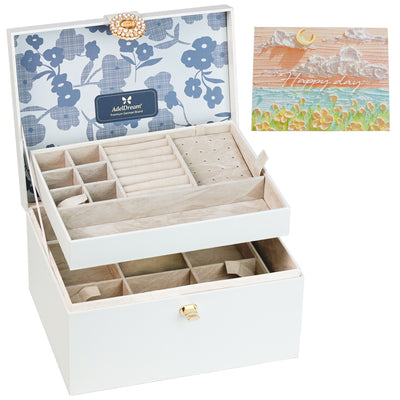 AdelDream Schmuckkästchen, Schmuckkasten mit 3 Ebenen, Schmuckbox mit Knöpfen, Schmuckaufbewahrung, viel Stauraum, modern, Geschenkbox-Verpackung für Ihre Liebsten