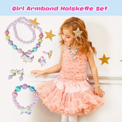 AdelDream Musik-Aufbewahrungsbox mit Einhorn  Engelsflügeln, Halskette, Armband, Ring und Ohrringen, Musik-Schmuckkästchen, Geschenk für Kinder