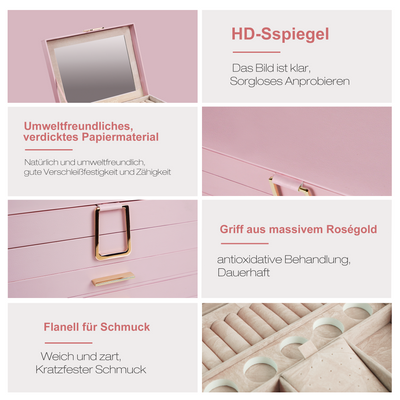 AdelDream Schmuckkästchen, Schmuckkasten mit 4 Ebenen Rosa