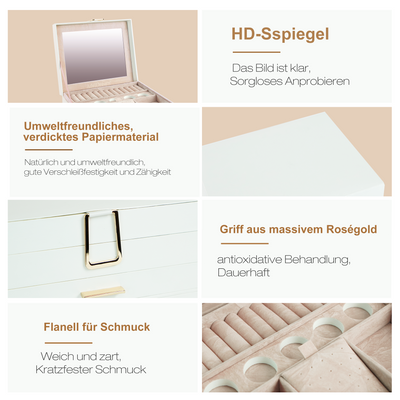 AdelDream Schmuckkästchen, Schmuckkasten mit 4 Ebenen cremefarben