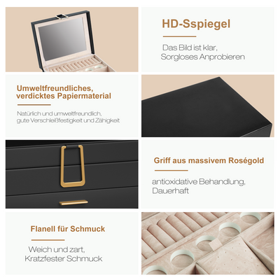AdelDream Schmuckkästchen, Schmuckkasten mit 4 Ebenen Schwarz