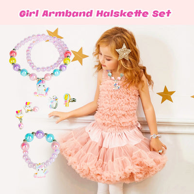 AdelDream Musik-Aufbewahrungsbox mit Einhorn  Engelsflügeln, Halskette, Armband, Ring und Ohrringen, Musik-Schmuckkästchen, Geschenk für Kinder