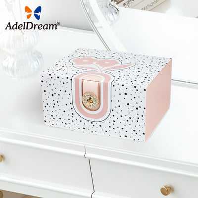 AdelDream Schmuckkästchen, Schmuckkasten mit 3 Ebenen, Schmuckbox mit Knöpfen, Schmuckaufbewahrung, viel Stauraum, modern, Geschenkbox-Verpackung für Ihre Liebsten
