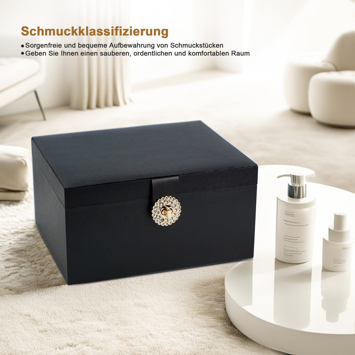 AdelDream Schmuckkästchen, Schmuckkasten mit 3 Ebenen, Schmuckbox mit Knöpfen, Schmuckaufbewahrung, viel Stauraum, modern, Geschenkbox-Verpackung für Ihre Liebsten