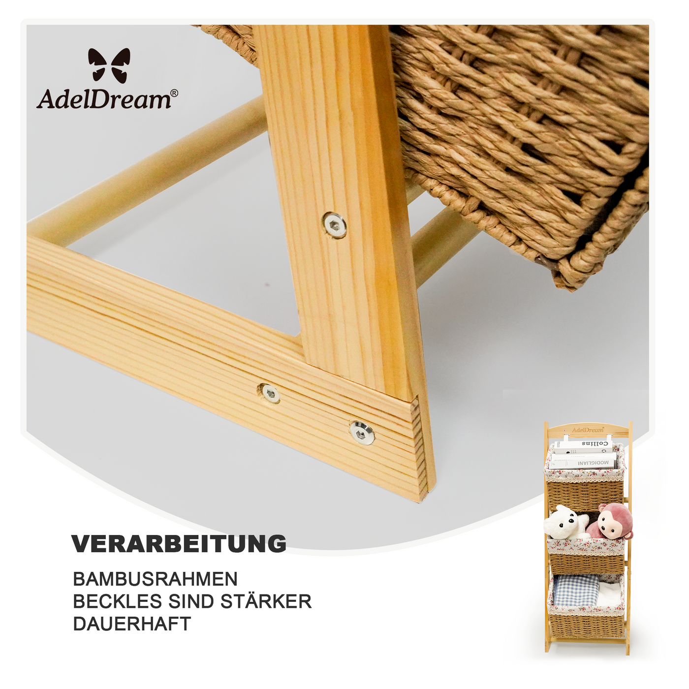 AdealDream Aufbewahrungskorb Massivholz Rattankorb Wohnzimmer-Aufbewahrungsregal multifunktionales Regal