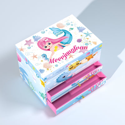 AdelDream Musik-Aufbewahrungsbox, drehbare Meerjungfrau, Muschel-Halskette, Armband, Ring und Ohrringe, Musik-Schmuckkästchen, Kindergeschenk