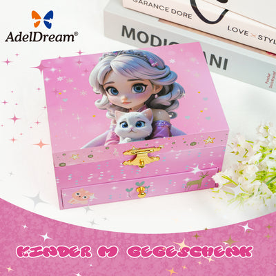 AdelDream Musik-Aufbewahrungsbox (ein Mädchen-Anhänger) Musikschmuckkästchen 2 Ausziehfächer Schmuck　Musik-Schmuckschatulle drehendes Mädchen Schmuckschatulle Geschenk für Mädchen