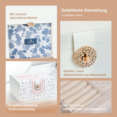 AdelDream Schmuckkästchen, Schmuckkasten mit 3 Ebenen, Schmuckbox mit Knöpfen, Schmuckaufbewahrung, viel Stauraum, modern, Geschenkbox-Verpackung für Ihre Liebsten