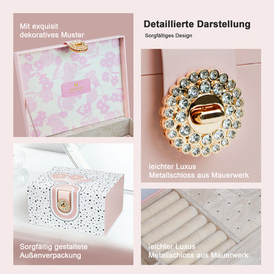 AdelDream Schmuckkästchen, Schmuckkasten mit 3 Ebenen, Schmuckbox mit Knöpfen, Schmuckaufbewahrung, viel Stauraum, modern, Geschenkbox-Verpackung für Ihre Liebsten
