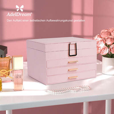 AdelDream Schmuckkästchen, Schmuckkasten mit 4 Ebenen Rosa