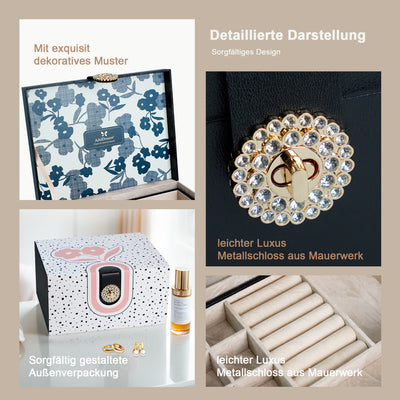 AdelDream Schmuckkästchen, Schmuckkasten mit 3 Ebenen, Schmuckbox mit Knöpfen, Schmuckaufbewahrung, viel Stauraum, modern, Geschenkbox-Verpackung für Ihre Liebsten