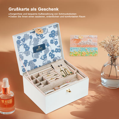 AdelDream Schmuckkästchen, Schmuckkasten mit 3 Ebenen, Schmuckbox mit Knöpfen, Schmuckaufbewahrung, viel Stauraum, modern, Geschenkbox-Verpackung für Ihre Liebsten