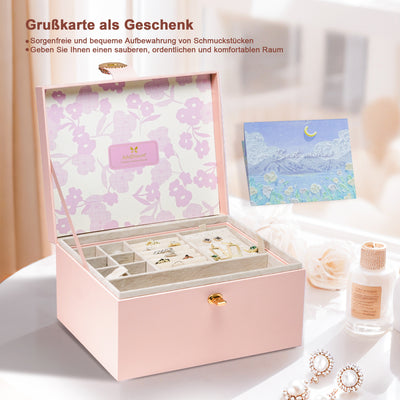 AdelDream Schmuckkästchen, Schmuckkasten mit 3 Ebenen, Schmuckbox mit Knöpfen, Schmuckaufbewahrung, viel Stauraum, modern, Geschenkbox-Verpackung für Ihre Liebsten