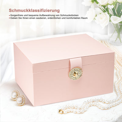 AdelDream Schmuckkästchen, Schmuckkasten mit 3 Ebenen, Schmuckbox mit Knöpfen, Schmuckaufbewahrung, viel Stauraum, modern, Geschenkbox-Verpackung für Ihre Liebsten