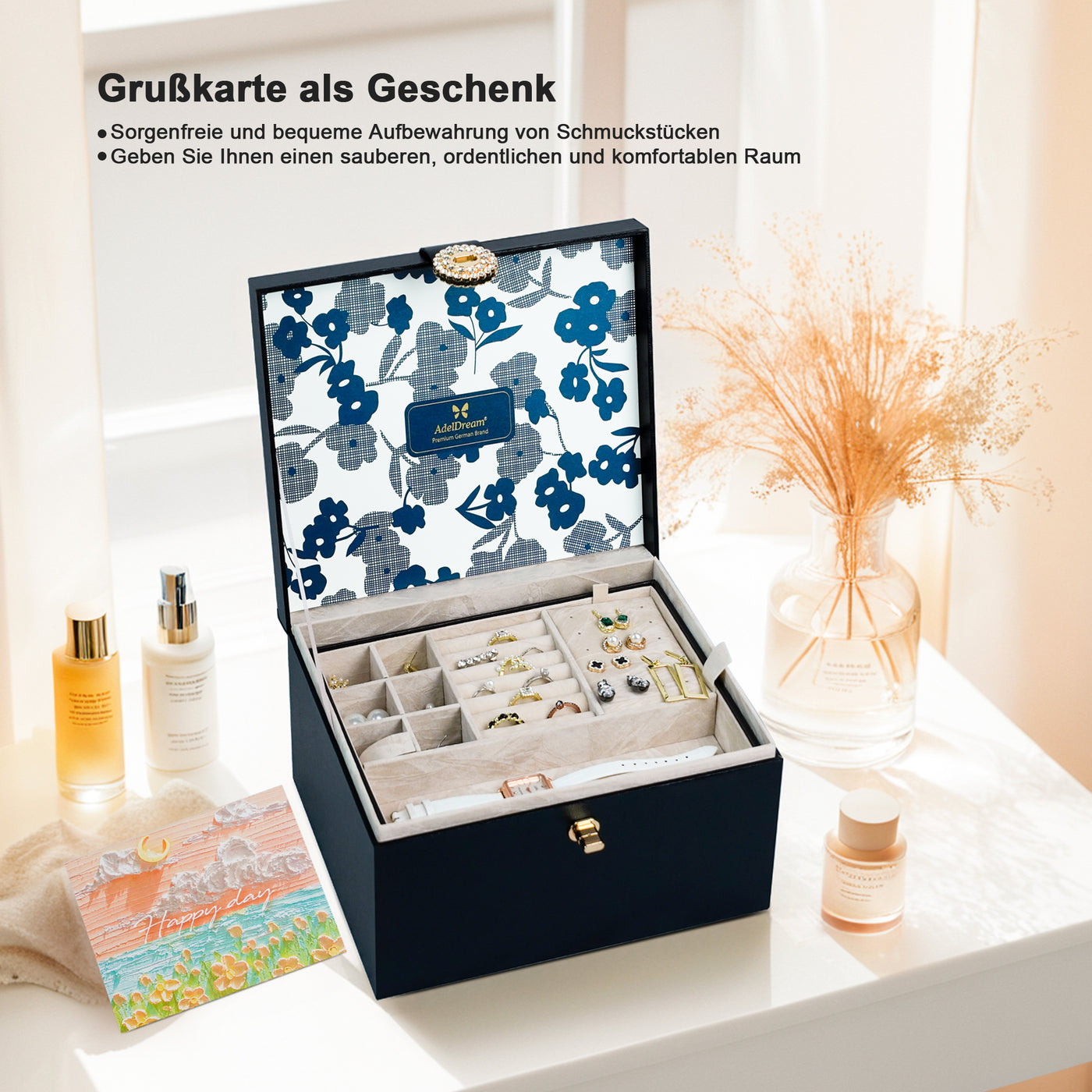 AdelDream Schmuckkästchen, Schmuckkasten mit 3 Ebenen, Schmuckbox mit – Adeldream