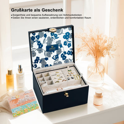AdelDream Schmuckkästchen, Schmuckkasten mit 3 Ebenen, Schmuckbox mit Knöpfen, Schmuckaufbewahrung, viel Stauraum, modern, Geschenkbox-Verpackung für Ihre Liebsten