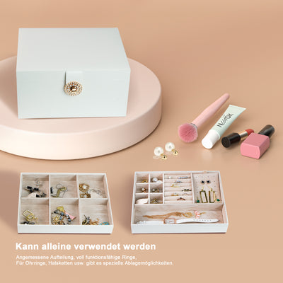 AdelDream Schmuckkästchen, Schmuckkasten mit 3 Ebenen, Schmuckbox mit Knöpfen, Schmuckaufbewahrung, viel Stauraum, modern, Geschenkbox-Verpackung für Ihre Liebsten