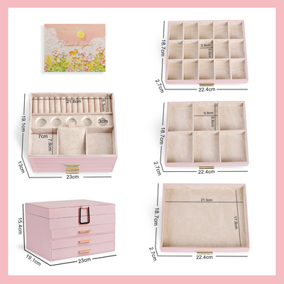 AdelDream Schmuckkästchen, Schmuckkasten mit 4 Ebenen Rosa
