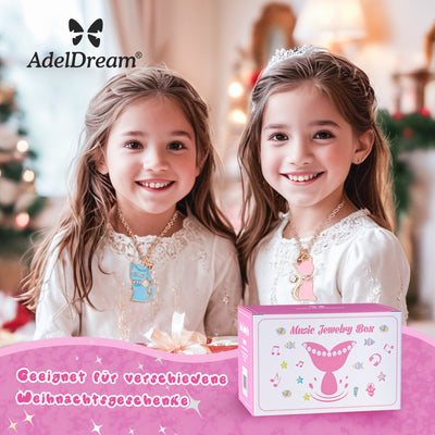 AdelDream Spieluhr Schmuckkästchen (mit zwei Katzen-Anhängern) Musik-Aufbewahrungsbox dreischichtige Spieluhr süße Katze Musikalische Schmuckschatulle für Kindern Geschenke