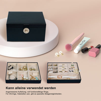 AdelDream Schmuckkästchen, Schmuckkasten mit 3 Ebenen, Schmuckbox mit Knöpfen, Schmuckaufbewahrung, viel Stauraum, modern, Geschenkbox-Verpackung für Ihre Liebsten