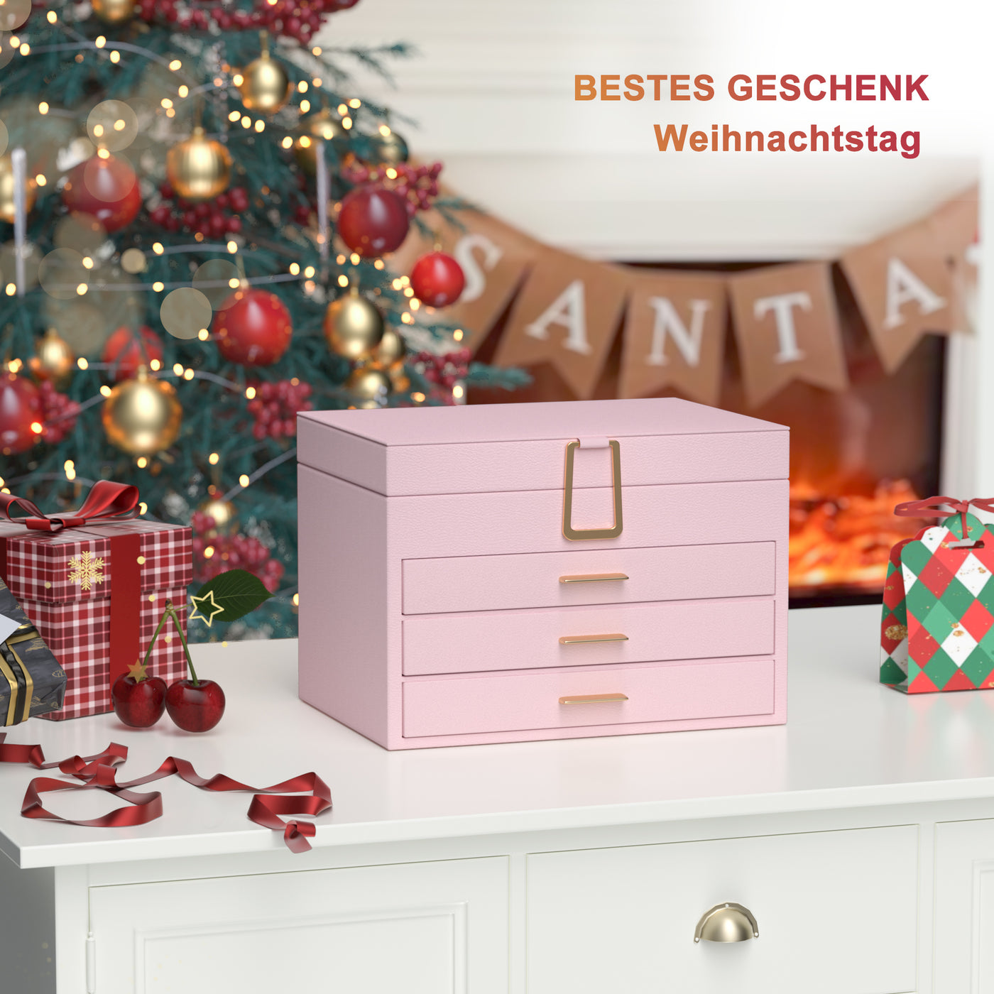 AdelDream Schmuckkästchen, Schmuckkasten mit 4 Ebenen Rosa