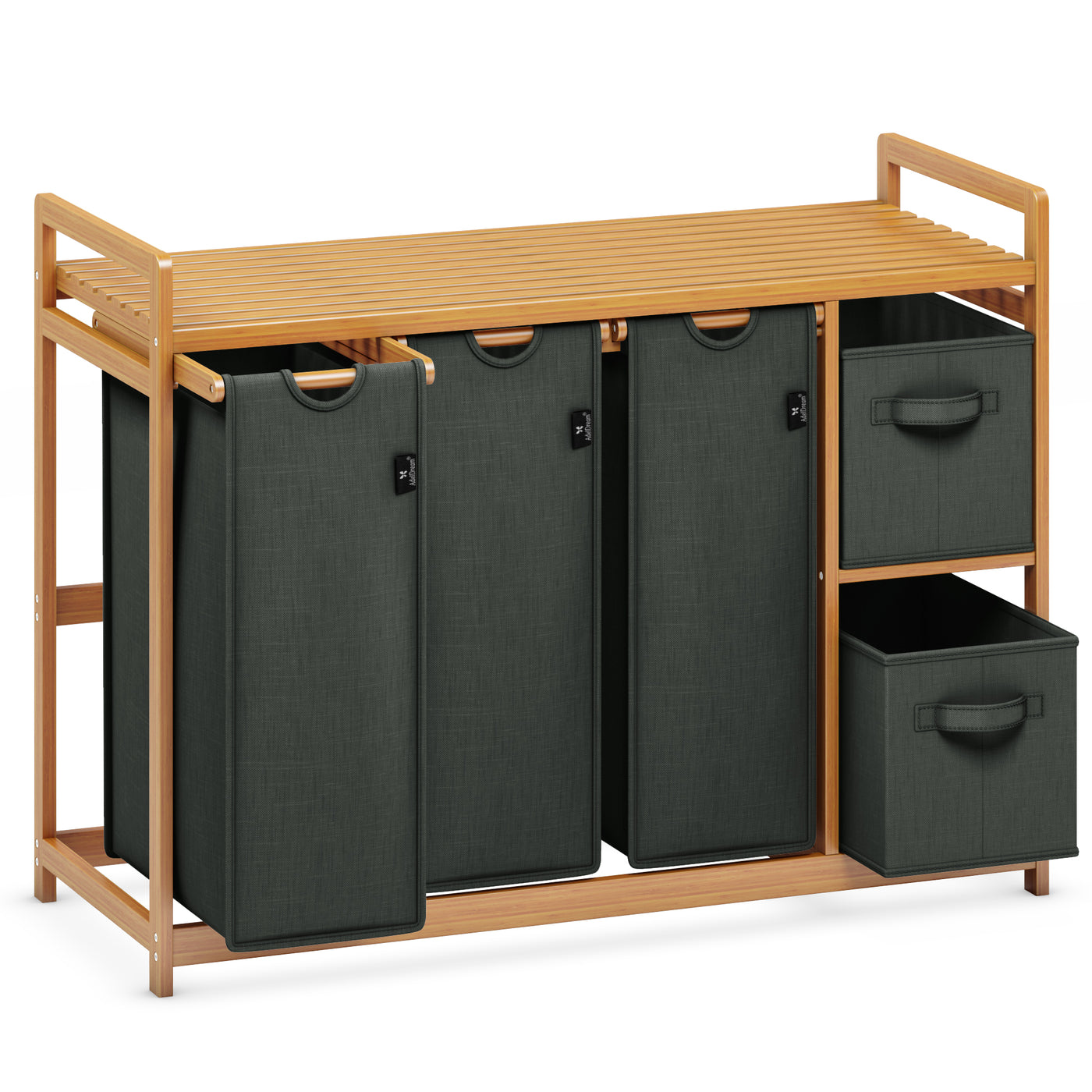 AdelDream Wäschekorb 5 Fächer Wäschesammler 190L Wäscheboxen Mit Korb Wäschesortierer mit 3 Wäschesäcken & 2 Stoffboxen mit Ablage Wäschesack Bambus Wäscheregal Wäschebox Laundry basket