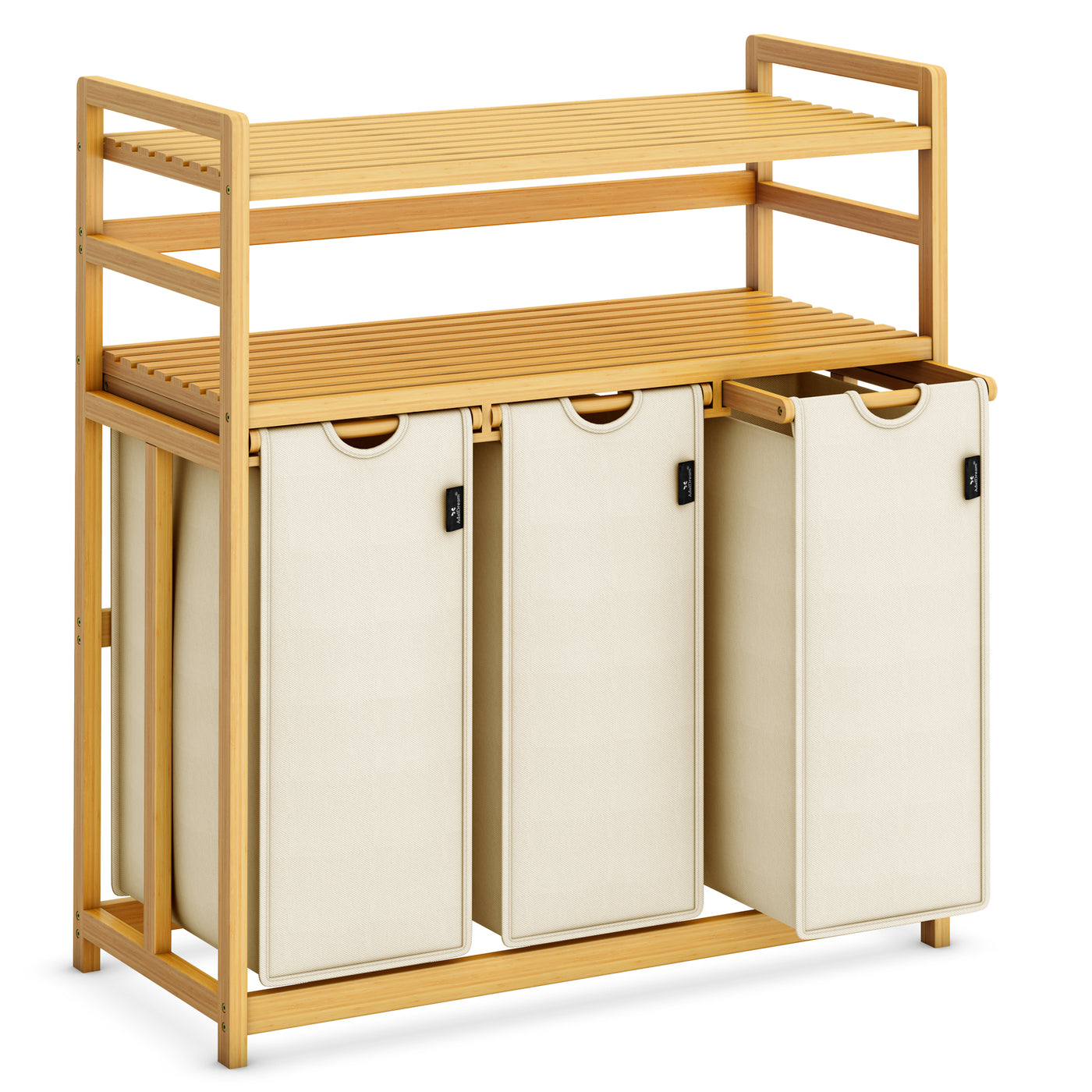 AdelDream Wäschekorb, 150 l, 3 Fächer,  2 Regale, ausziehbarer und abnehmbarer Wäschesack Beige