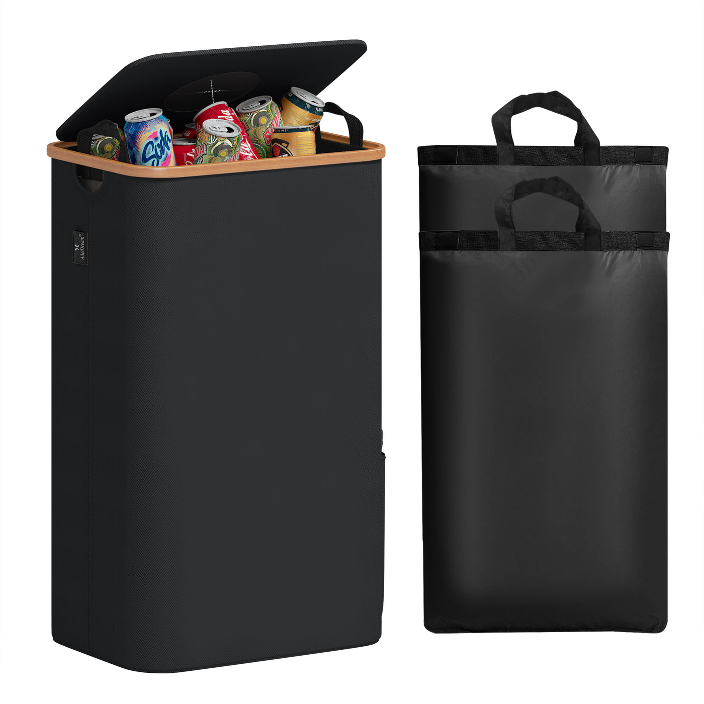 Adeldream 100L Pfandflaschen Sammelbehälter Groß Pfandflaschen Aufbewahrung Behälter Leergut & Altglas Aufbewahrung mit Softgrip-Griffen Flaschensammler Loch Küche Abstellraum Flaschentasche Schwarz