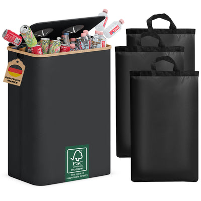 Adeldream 140L 2 Fächer Pfandflaschen Sammelbehälter Groß Pfandflaschen Aufbewahrung Behälter Leergut & Altglas Aufbewahrung Softgrip-Griffen Flaschensammler mit Loch Küche Abstellraum Schwarz