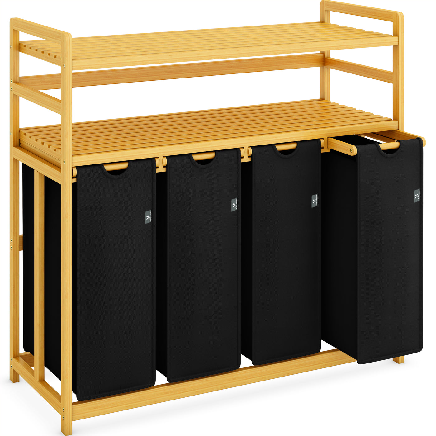 AdelDream Wäschekorb Wäschesortierer mit Regalen 4 Fächer 2 Ablagen Wäschebox Bambus 200L