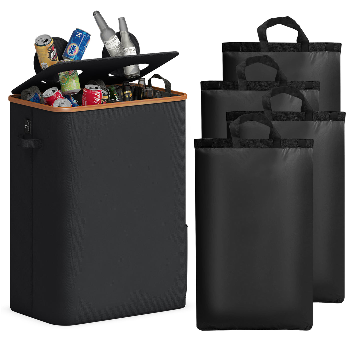 Adeldream 140L 2 Fächer Pfandflaschen Sammelbehälter Groß Pfandflaschen Aufbewahrung Behälter Leergut & Altglas Aufbewahrung Softgrip-Griffen Flaschensammler mit Loch Küche Abstellraum Schwarz
