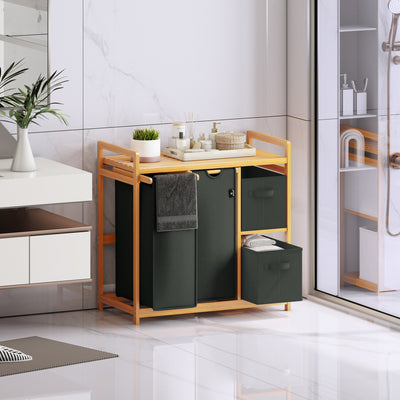 AdelDream Wäschekorb 4 Fächer Wäschesammler 140L Wäscheboxen Mit Korb Wäschesortierer mit 2 Wäschesäcken & 2 Stoffboxen mit Ablage Wäschesack Bambus Wäscheregal Wäschebox Laundry