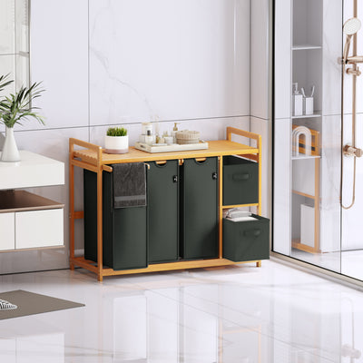 AdelDream Wäschekorb 5 Fächer Wäschesammler 190L Wäscheboxen Mit Korb Wäschesortierer mit 3 Wäschesäcken & 2 Stoffboxen mit Ablage Wäschesack Bambus Wäscheregal Wäschebox Laundry basket
