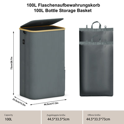 Adeldream 100L Pfandflaschen Sammelbehälter Groß Pfandflaschen Aufbewahrung Behälter Leergut & Altglas Aufbewahrung mit Softgrip-Griffen Flaschensammler mit Loch Küche Abstellraum Flaschentasche Grau