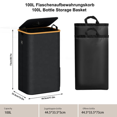 Adeldream 100L Pfandflaschen Sammelbehälter Groß Pfandflaschen Aufbewahrung Behälter Leergut & Altglas Aufbewahrung mit Softgrip-Griffen Flaschensammler Loch Küche Abstellraum Flaschentasche Schwarz